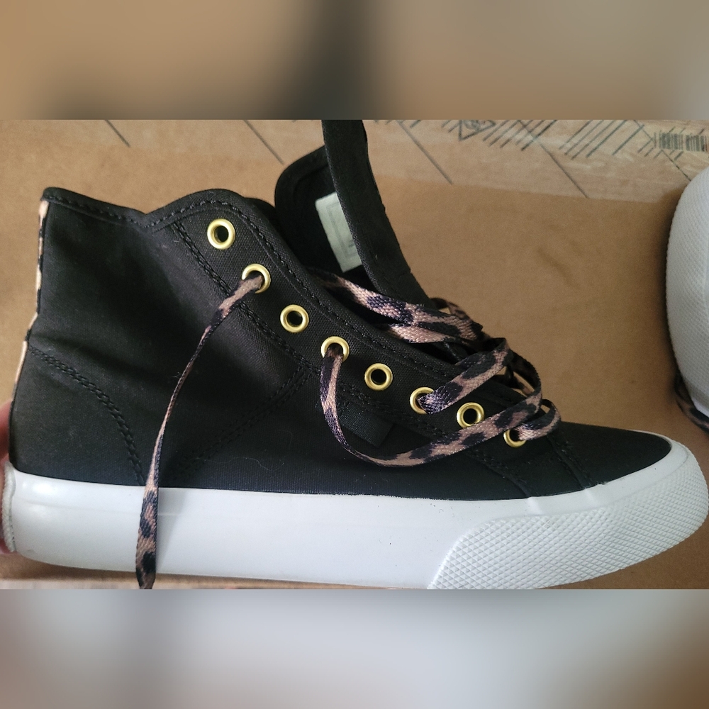 DC Black High-Tops with Leopard Laces